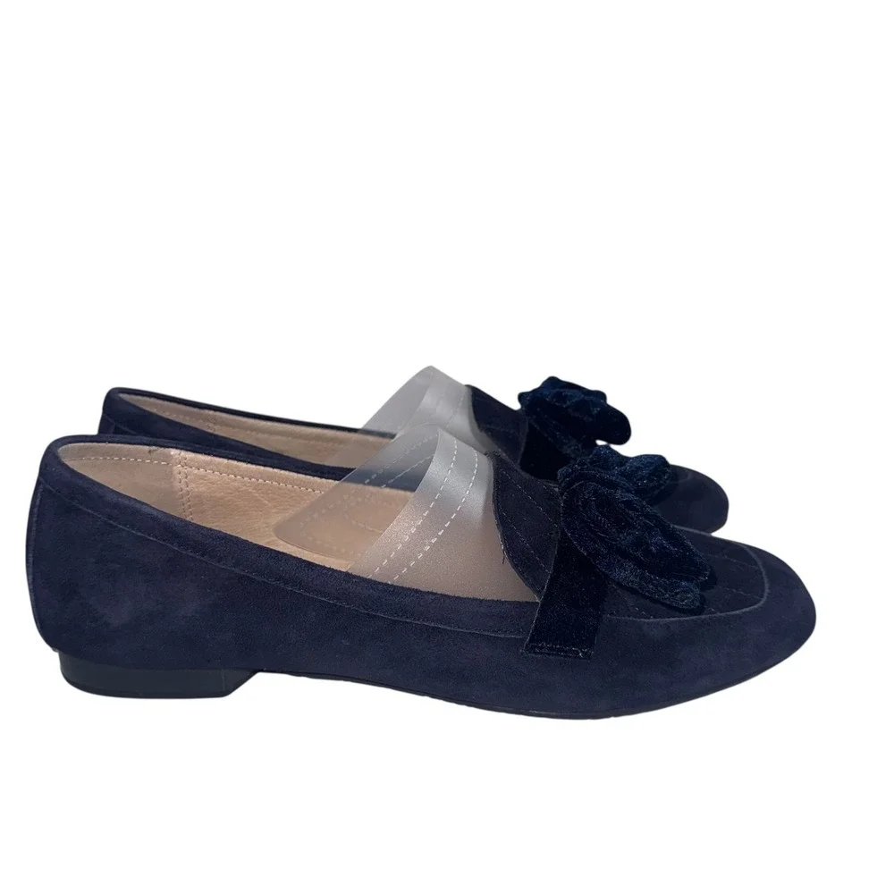 Donald Pliner Harriet Blue Quilted Suede Velvet Bow Loafers Flats Women's Size 8